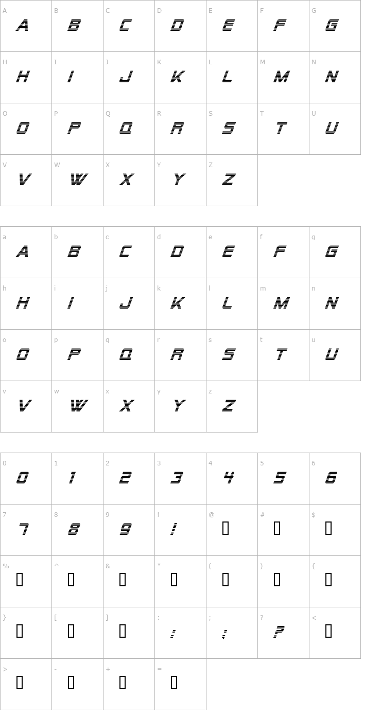 Character Map Alien Encounters Italic Font