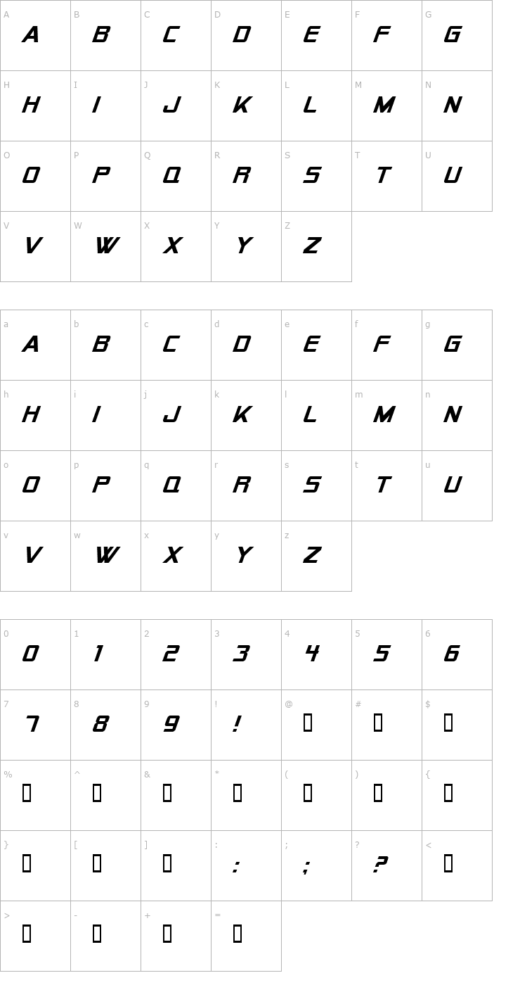 Character Map Alien Encounters Solid Italic Font