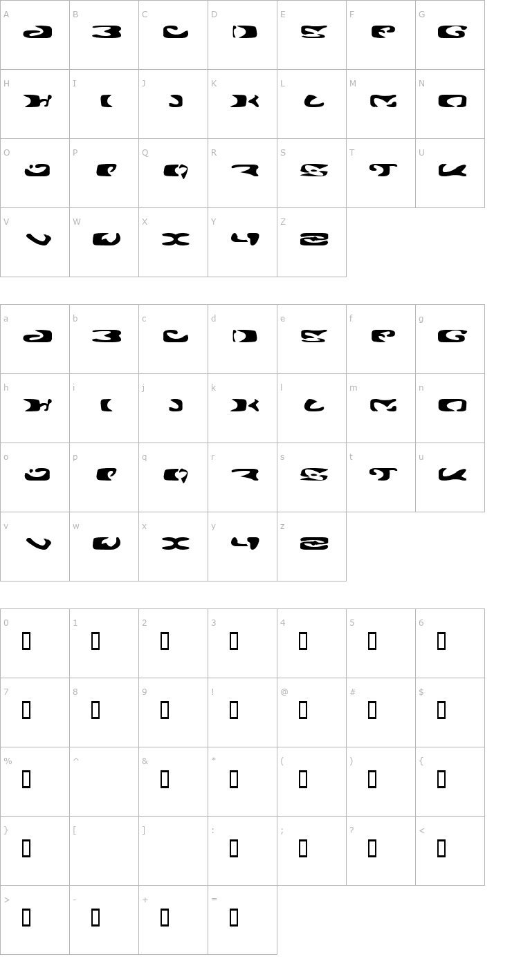 Character Map Alien Ghost 2 Font