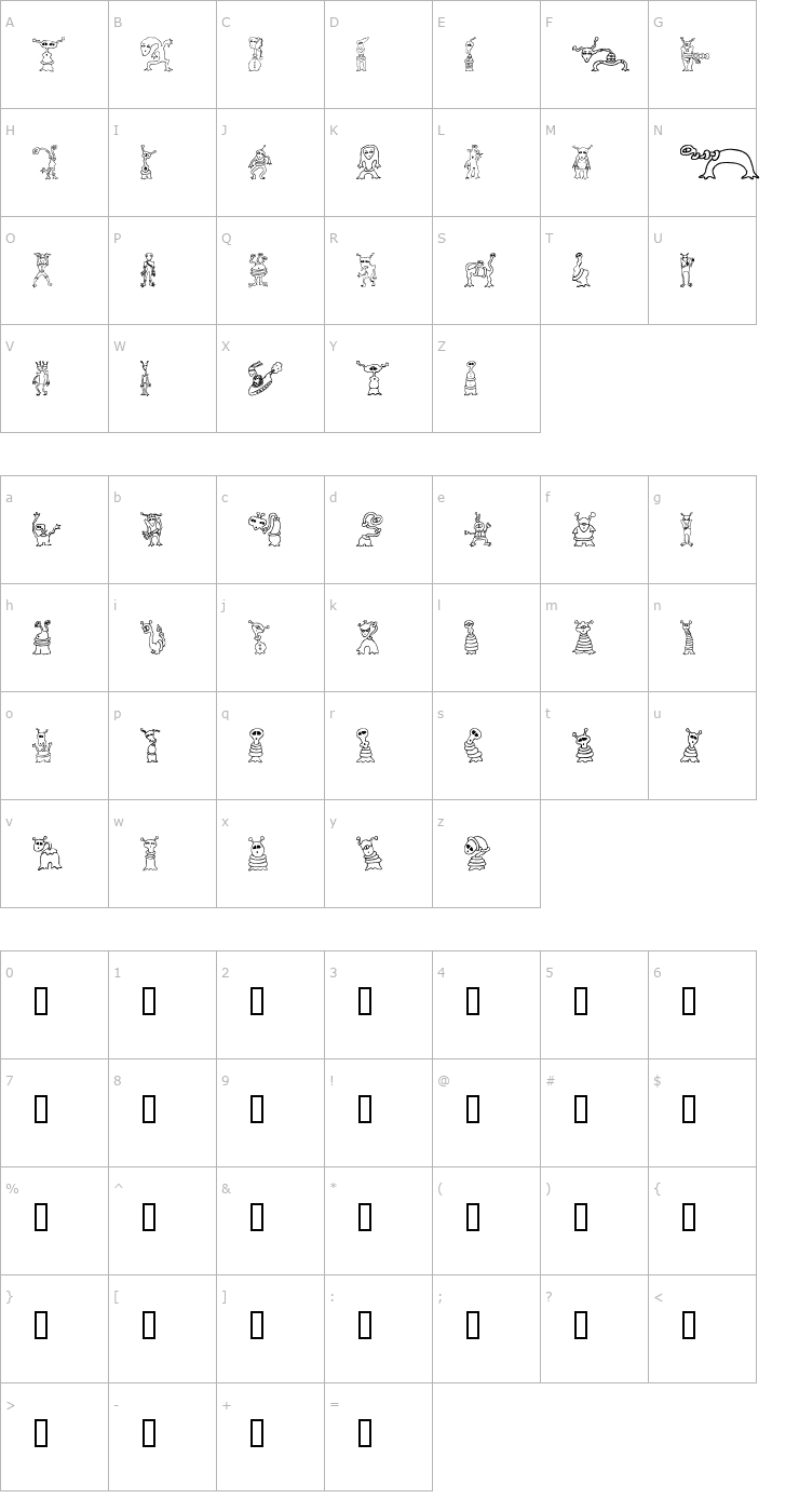 Character Map Alien Twits Font