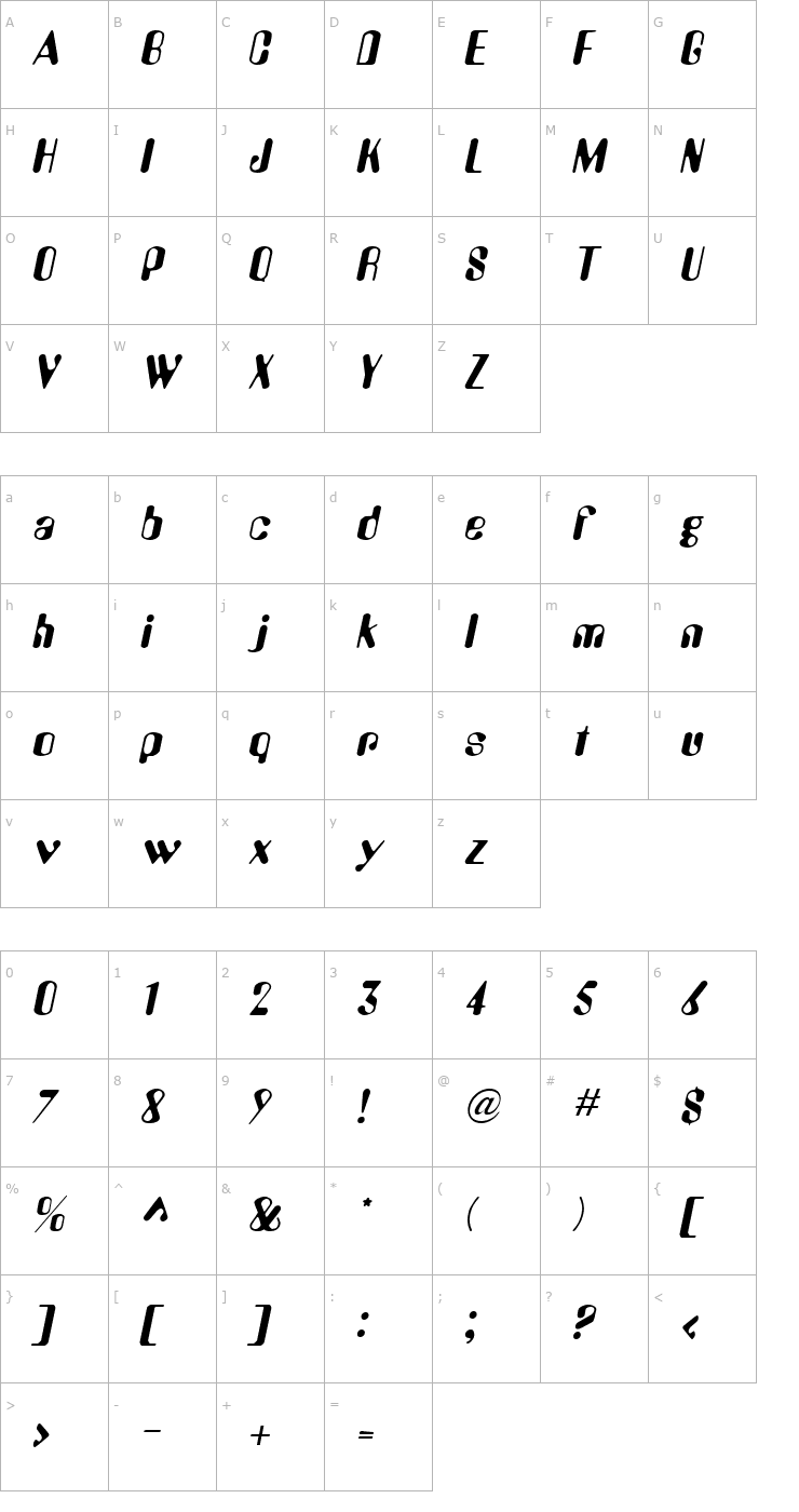 Character Map AlienEye Oblique Font