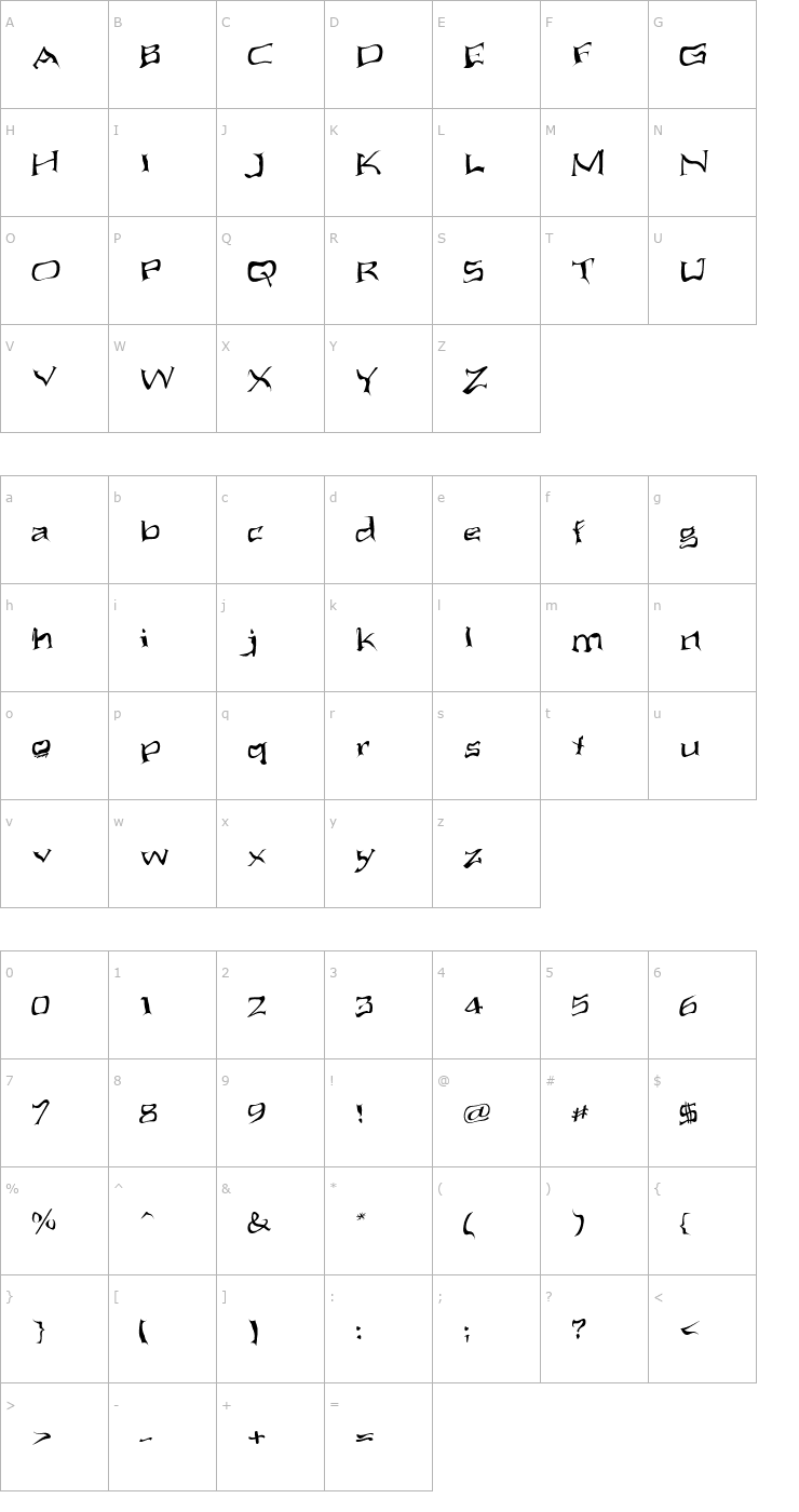 Character Map Aliens ate my mum Font