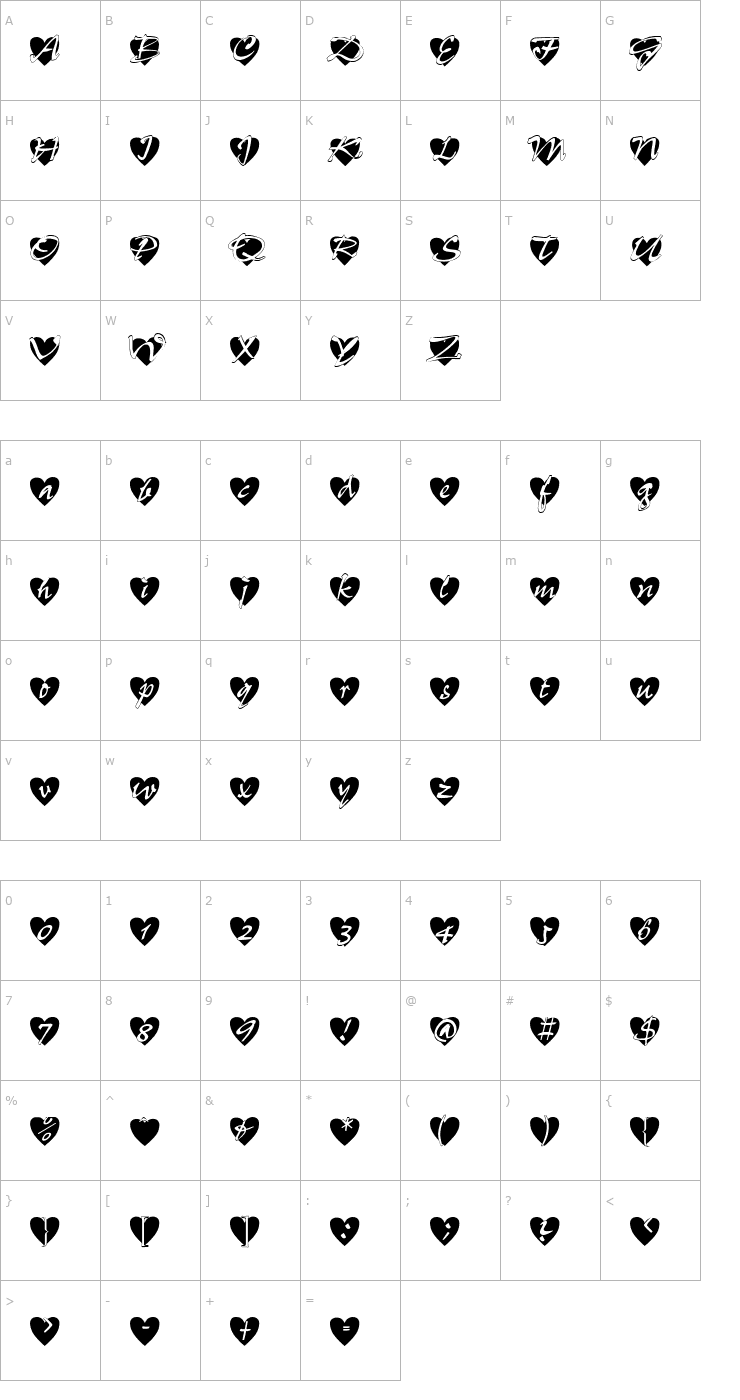 Character Map All Hearts Normal Font
