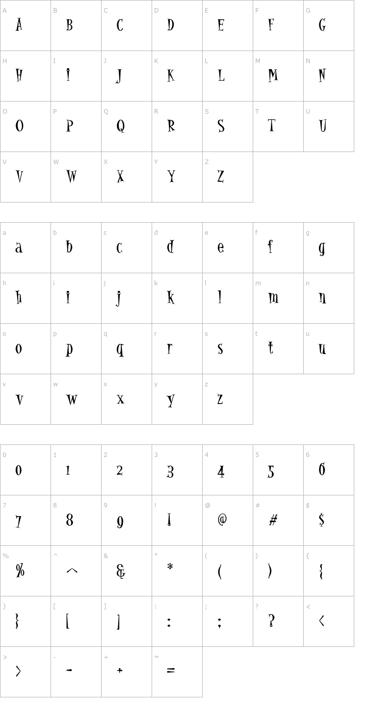 Character Map Alleycat Bop ICG Font