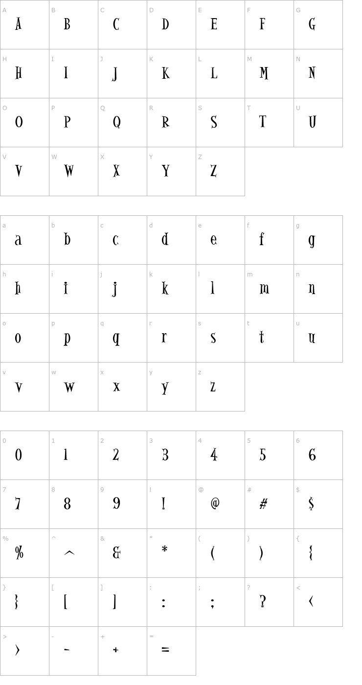 Character Map Alleycat ICG Font