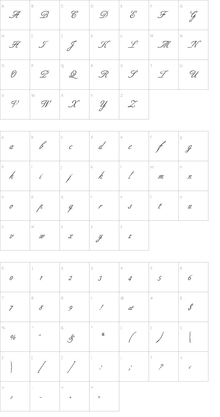 Character Map Allure Script Font