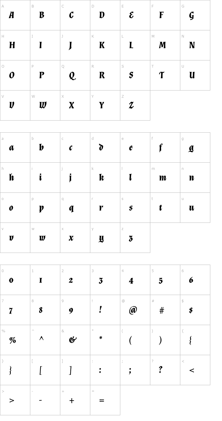 Character Map Almendra Bold Italic Font