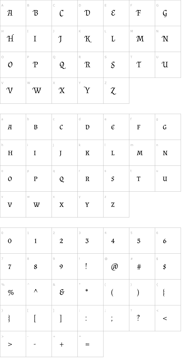 Character Map Almendra SC Font