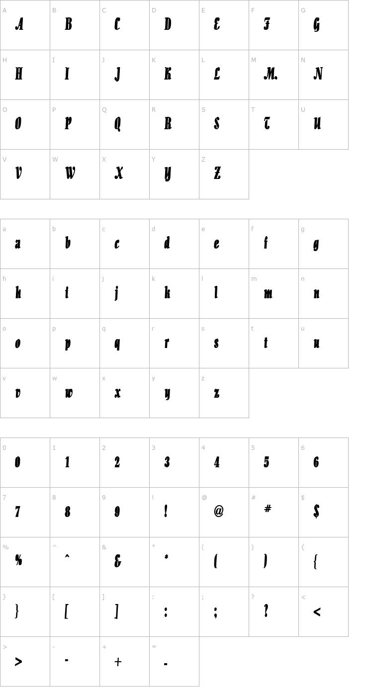 Character Map Aloe Thin Bold Font