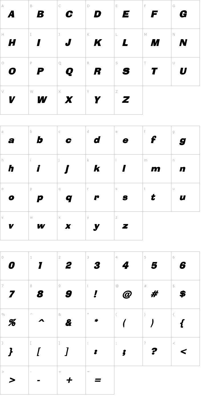 Character Map Alor BoldItalic Font