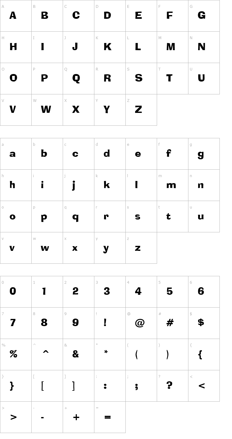 Character Map Alor Narrow Bold Font