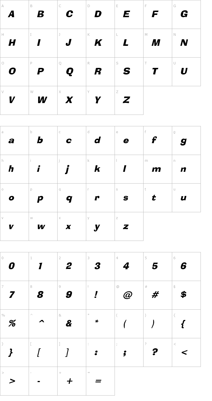 Character Map Alor Narrow BoldItalic Font