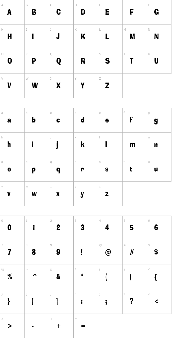 Character Map Alor Narrow Condensed Bold Font