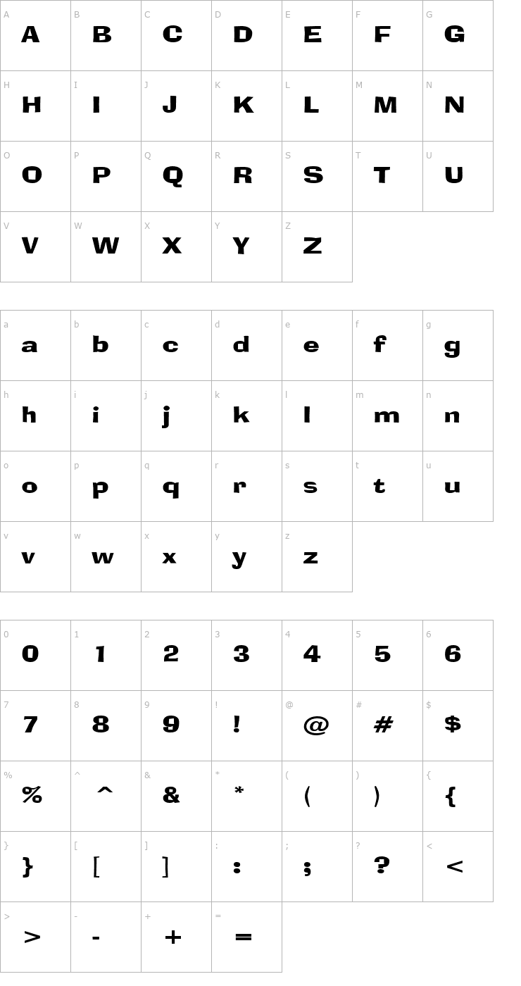 Character Map Alor Narrow Wide Bold Font