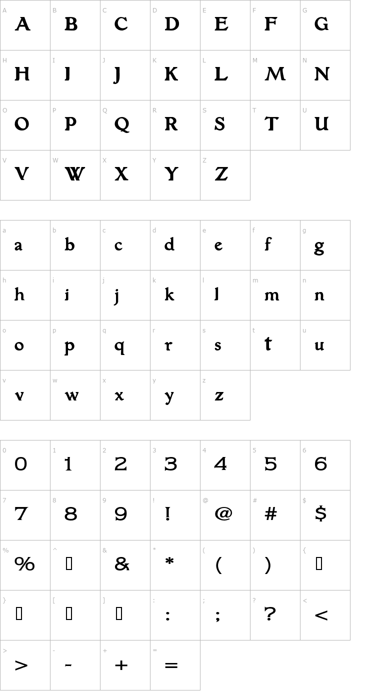 Character Map AlpenhornSSK Bold Font