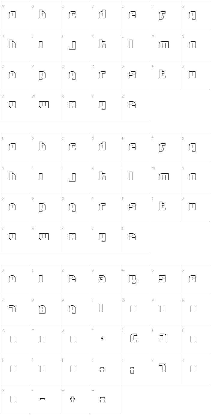 Character Map Alpha Flight Font