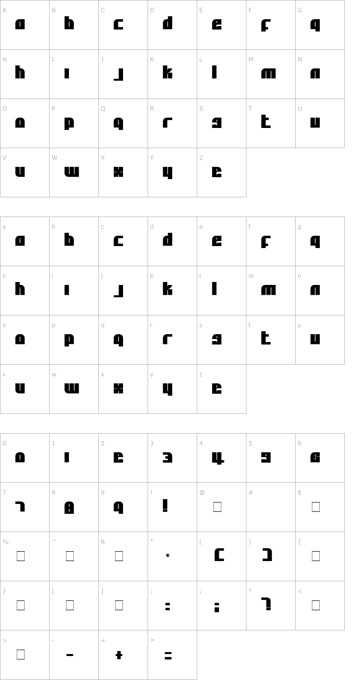Character Map Alpha Flight Solid Font