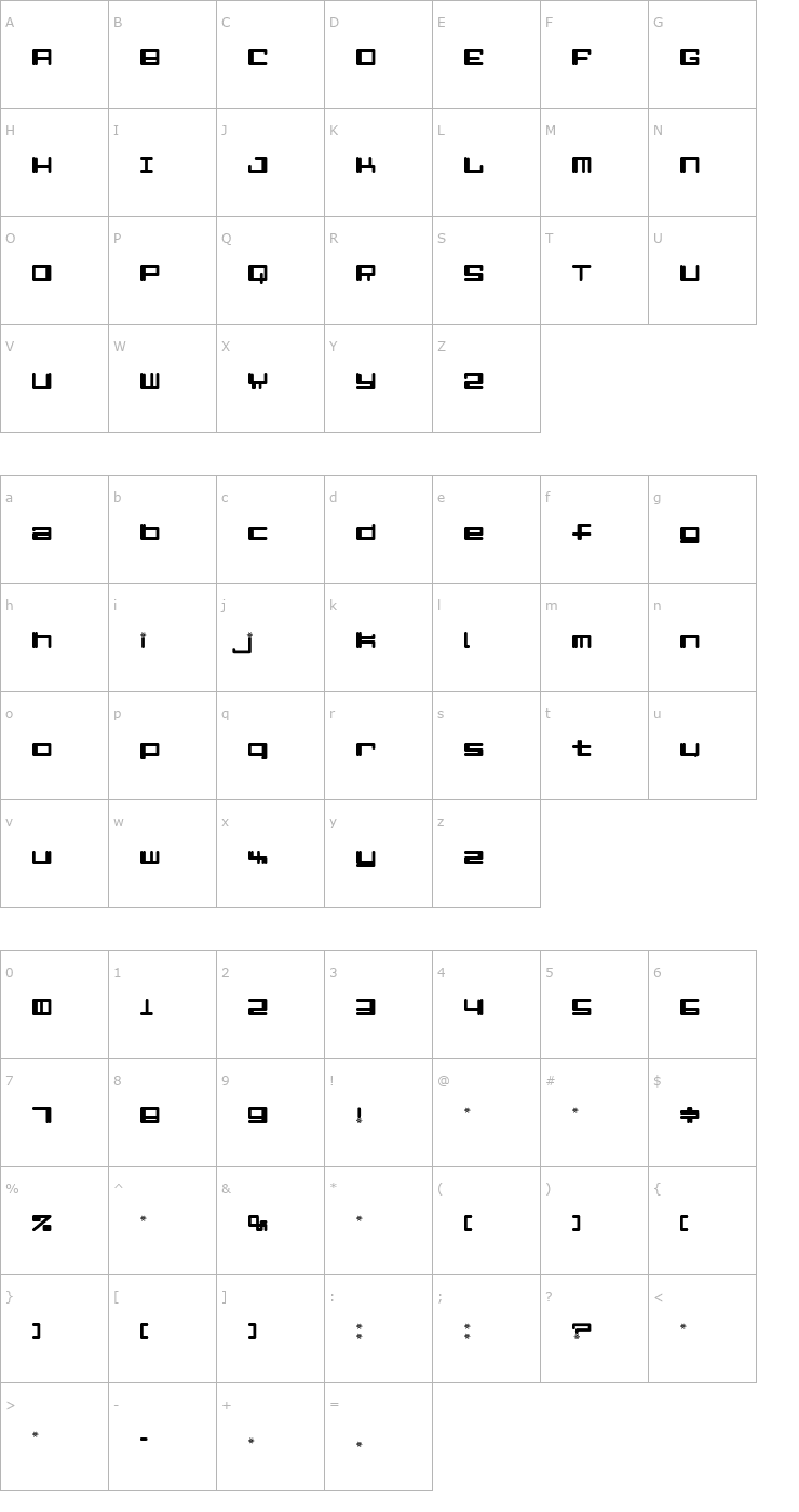 Character Map Alpha Niner Font