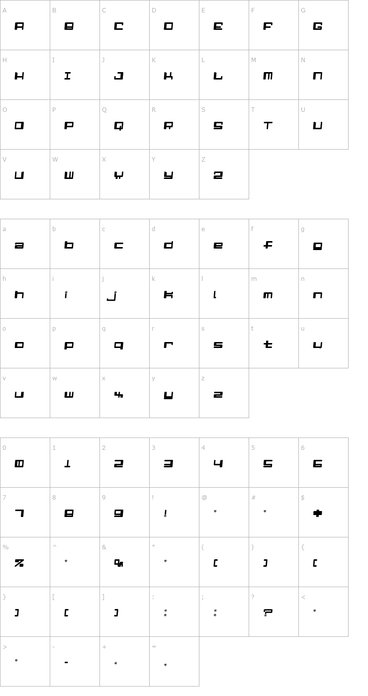 Character Map Alpha Niner i Font