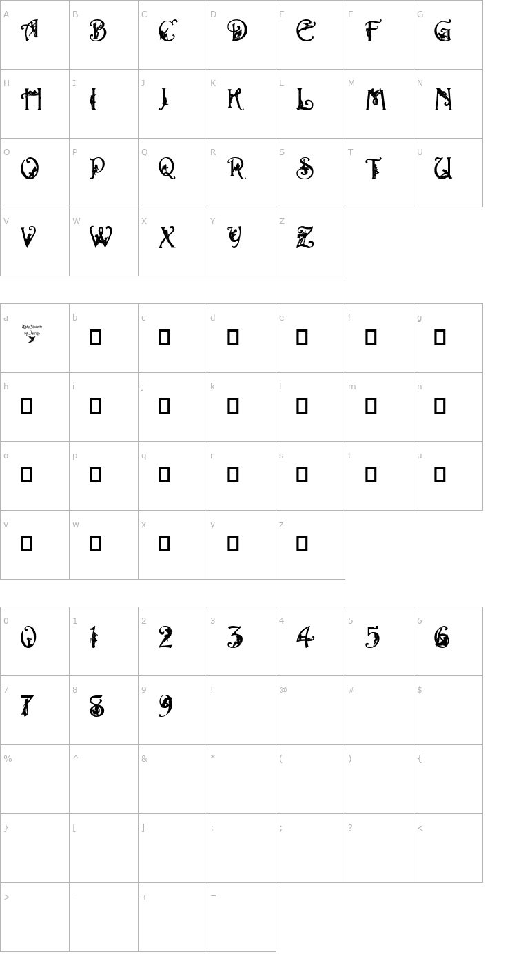 Character Map Alpha-Silouette Font