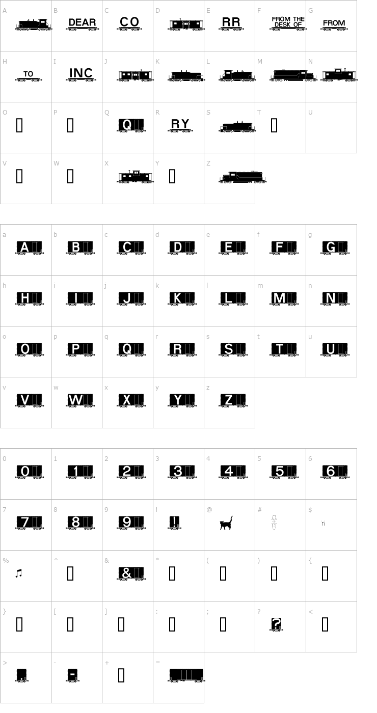 Character Map AlphabetTrain Boxcar Font