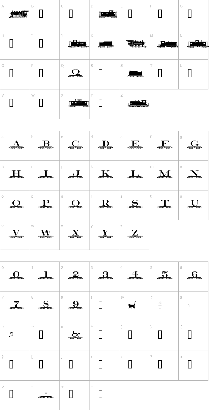 Character Map AlphabetTrain Font