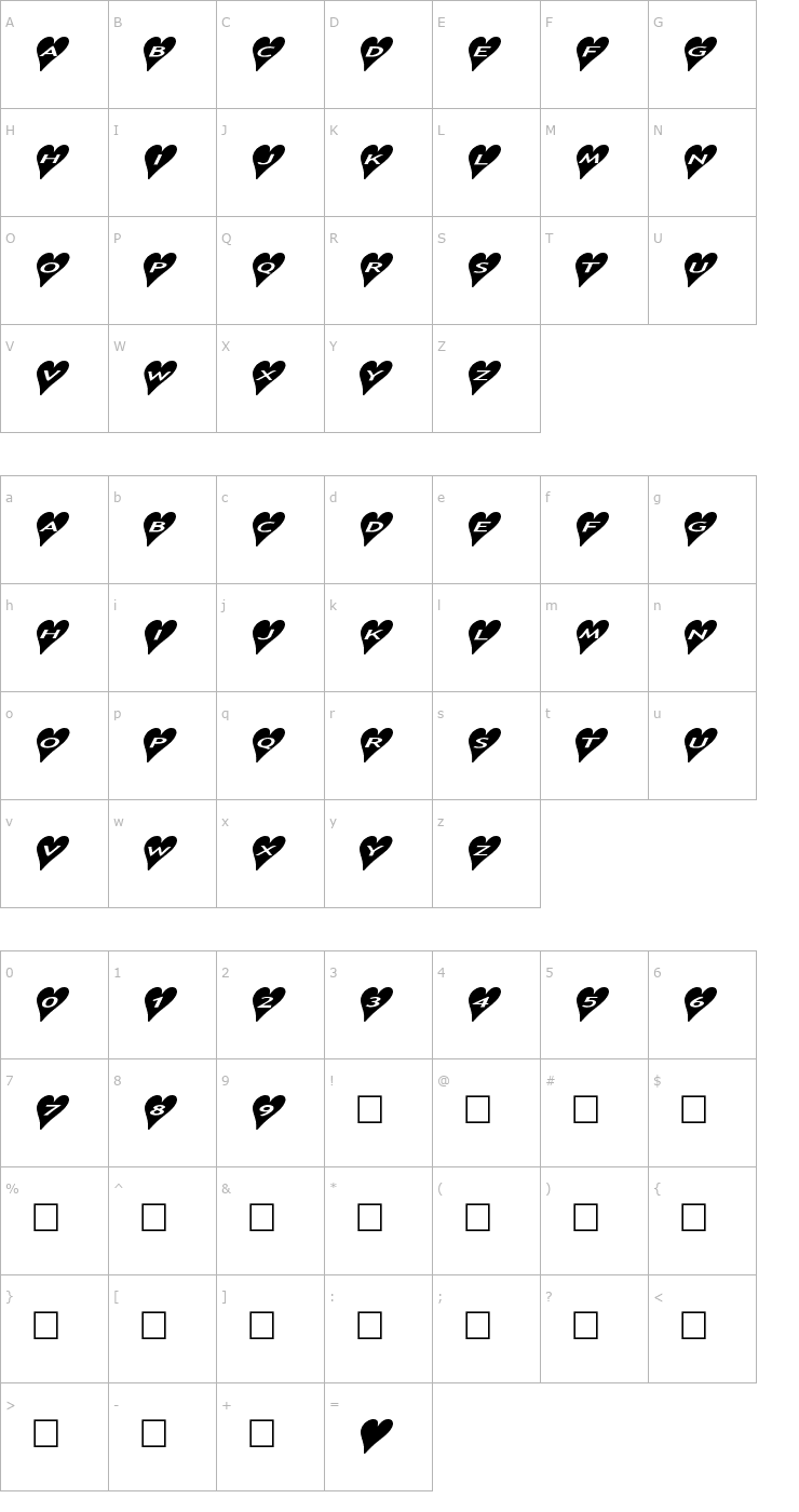 Character Map AlphaShapes hearts 2a Font