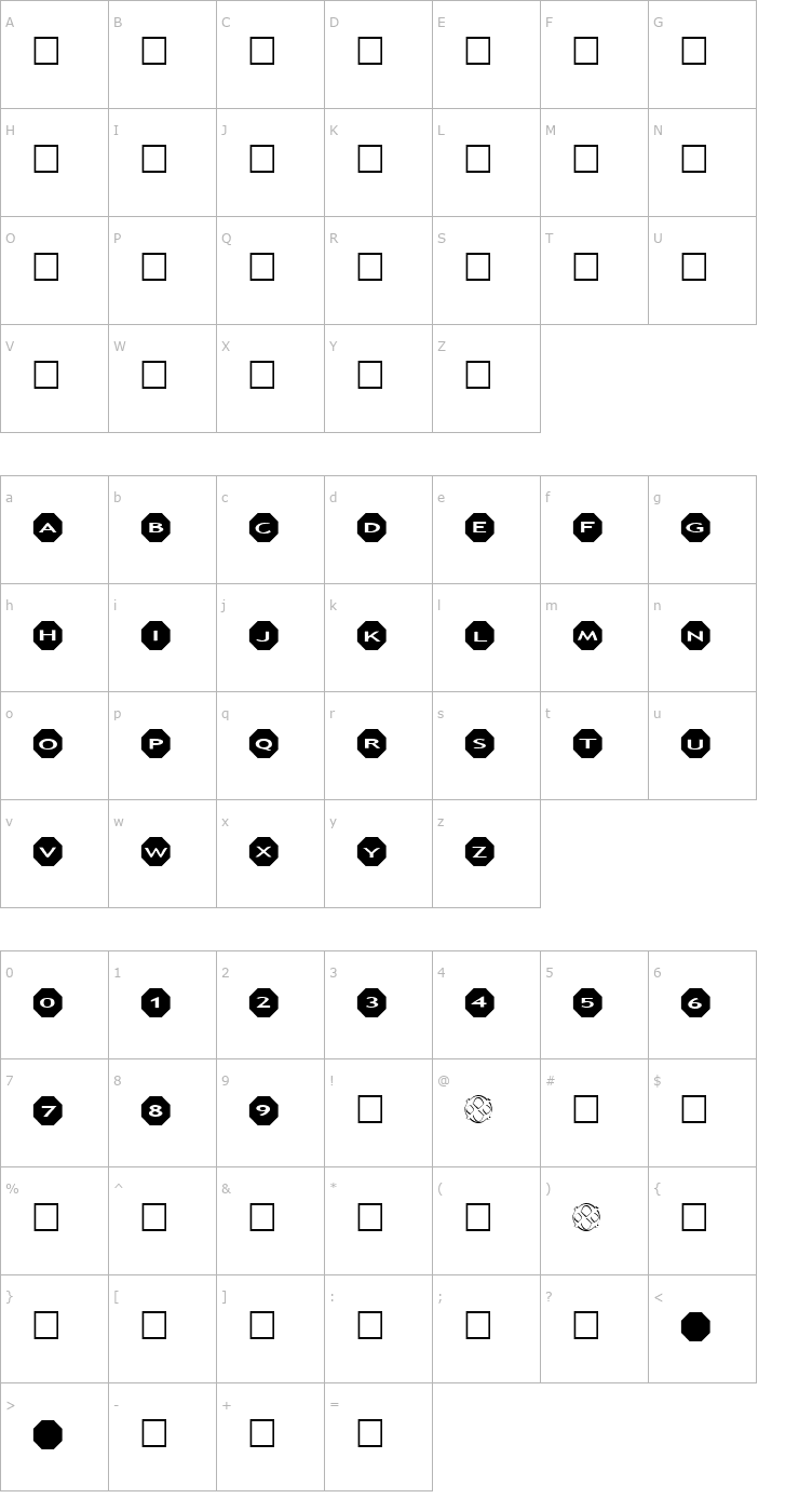 Character Map AlphaShapes octagons Font