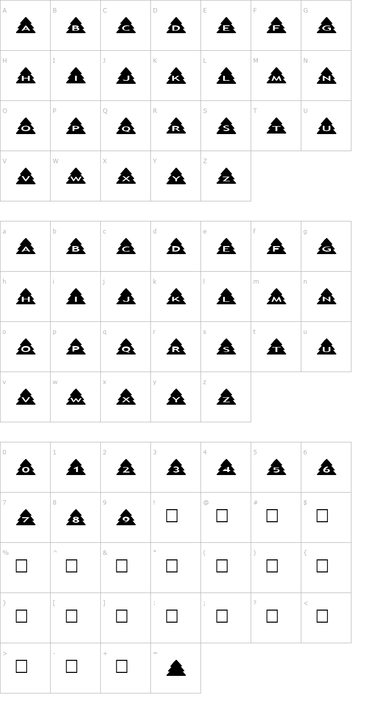 Character Map AlphaShapes Xmas Trees Font