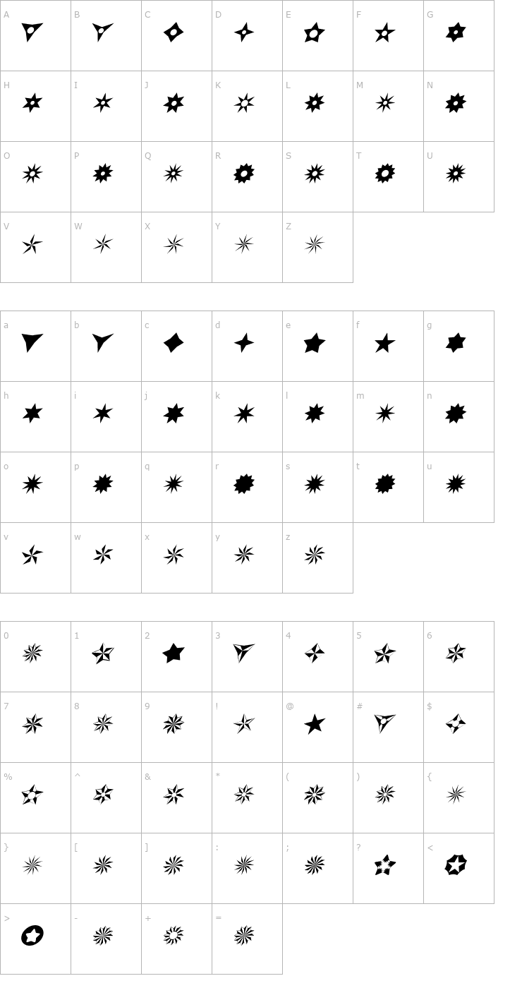 Character Map AltemusStarsItalic Font