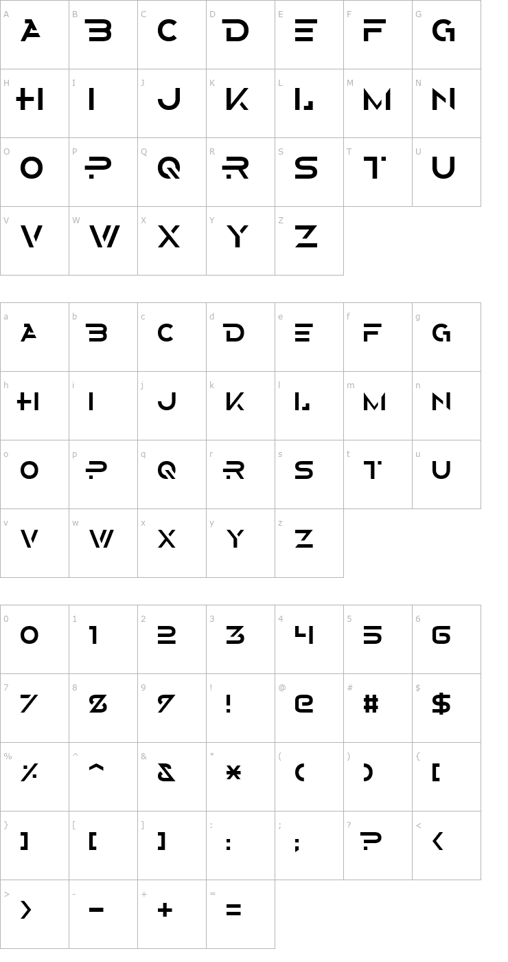 Character Map Alternity Font