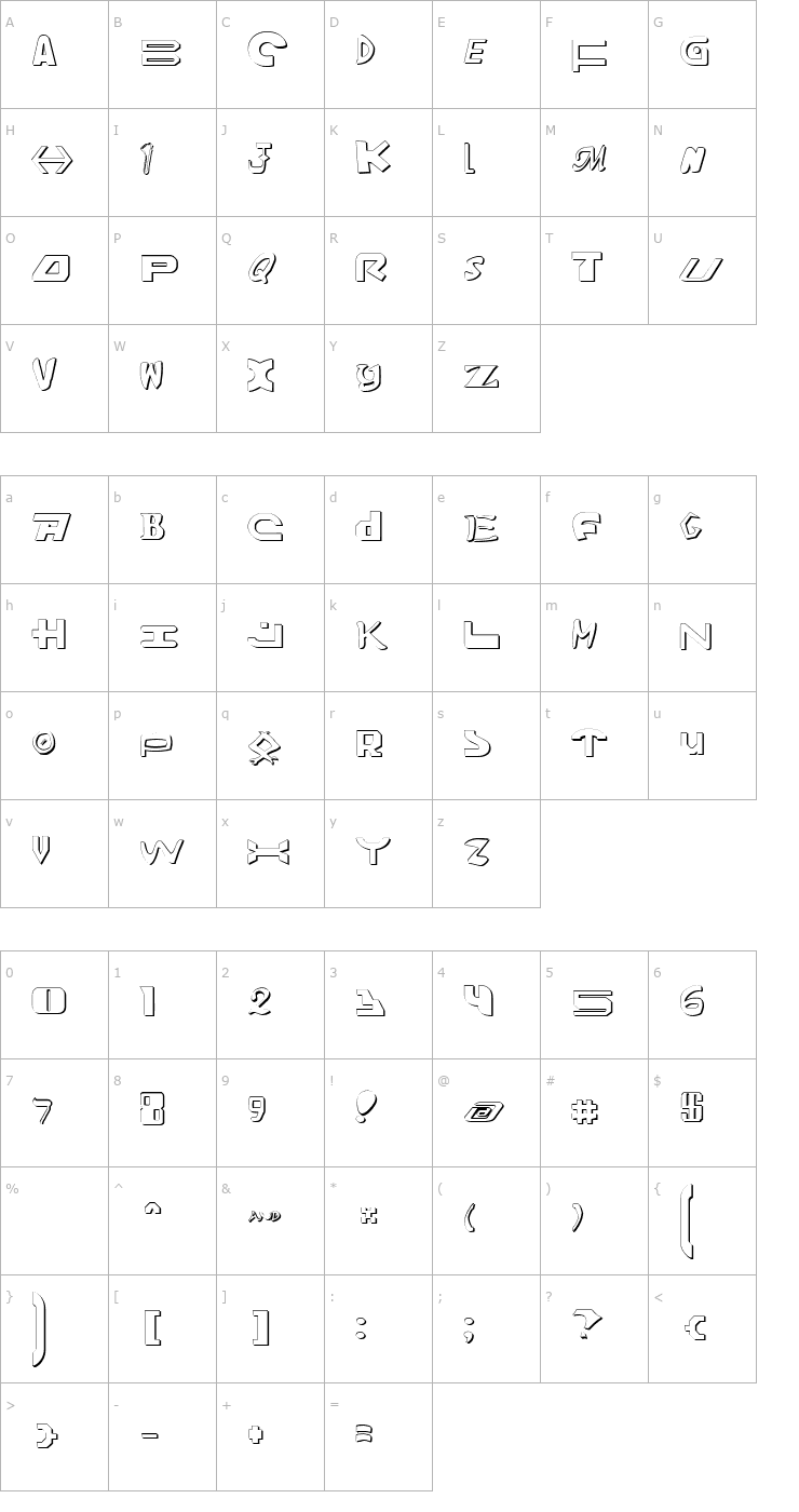 Character Map Amalgam Shadow Font