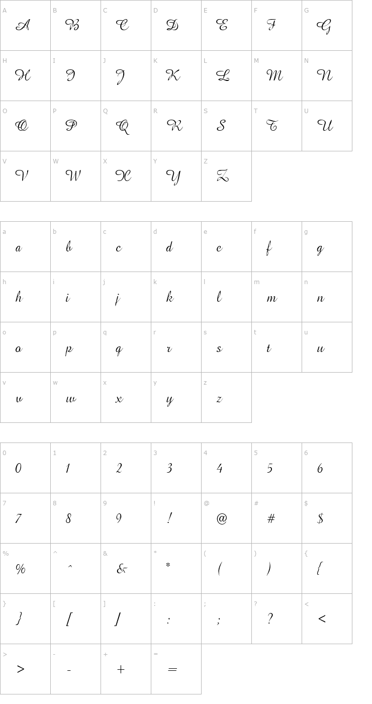 Character Map Amapola Normal Font