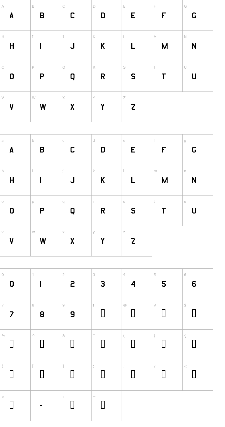 Character Map Amarillo USAF Font