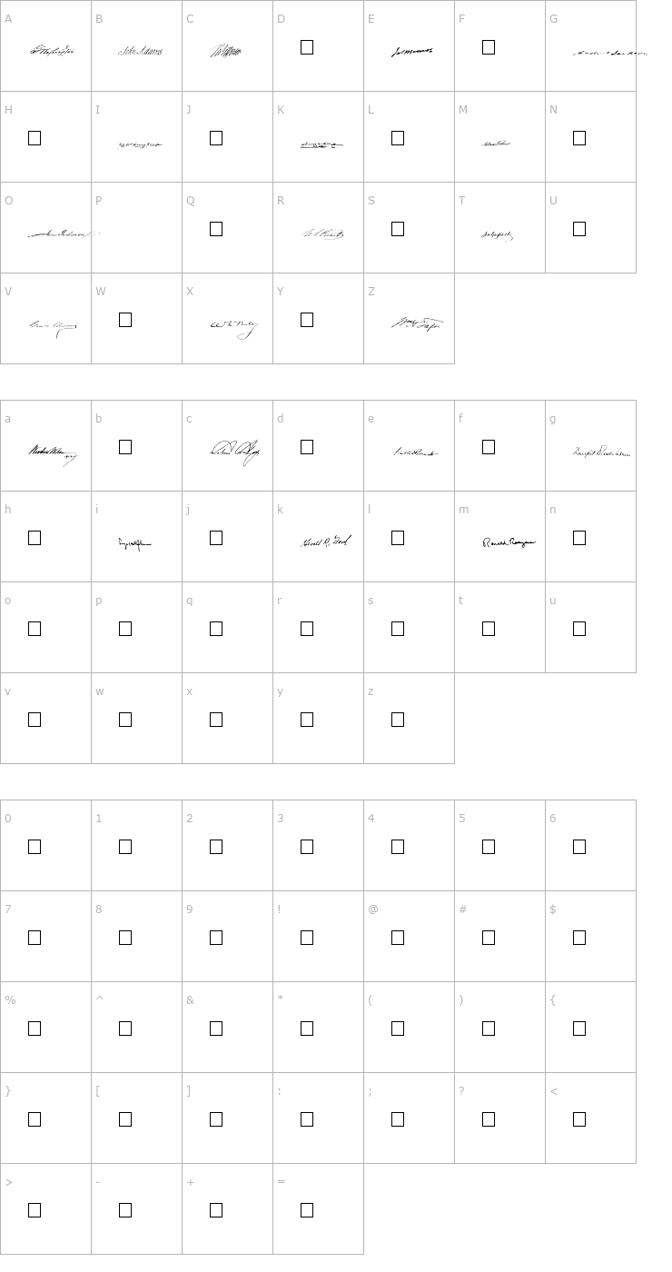 Character Map American Presidents SAMPLE Font