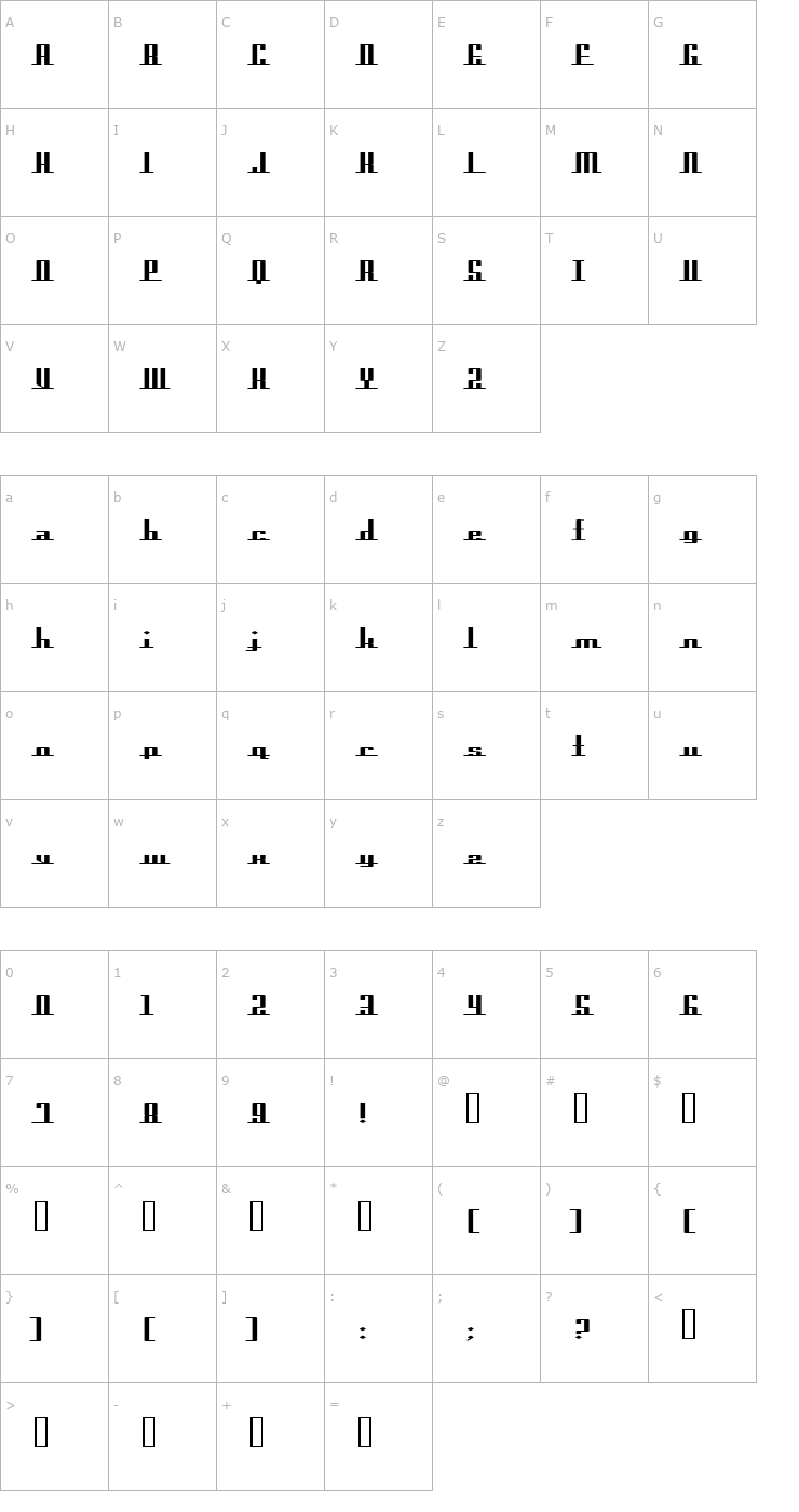 Character Map Americana Dreams ExpUpright Font