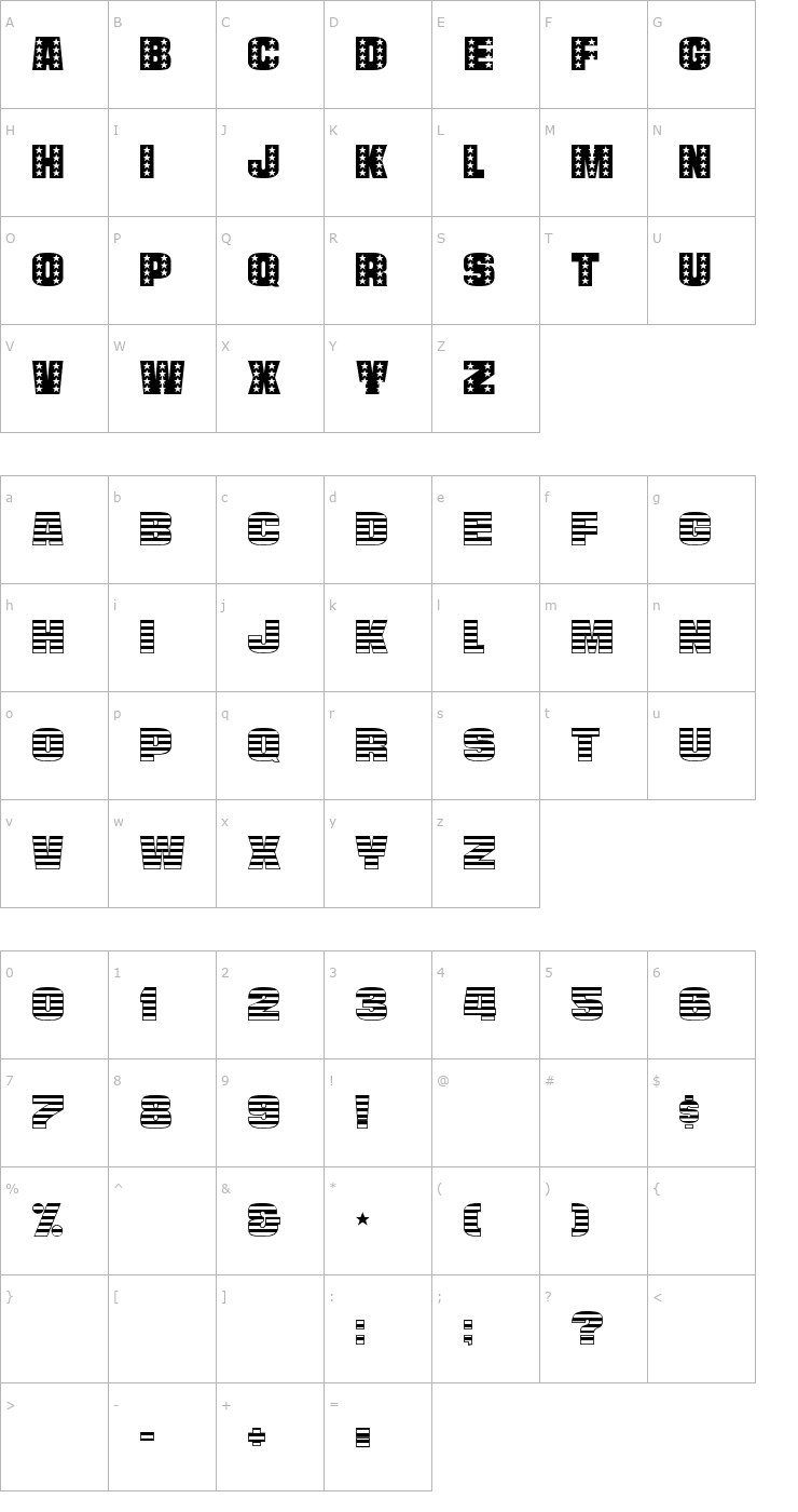Character Map Americana Font