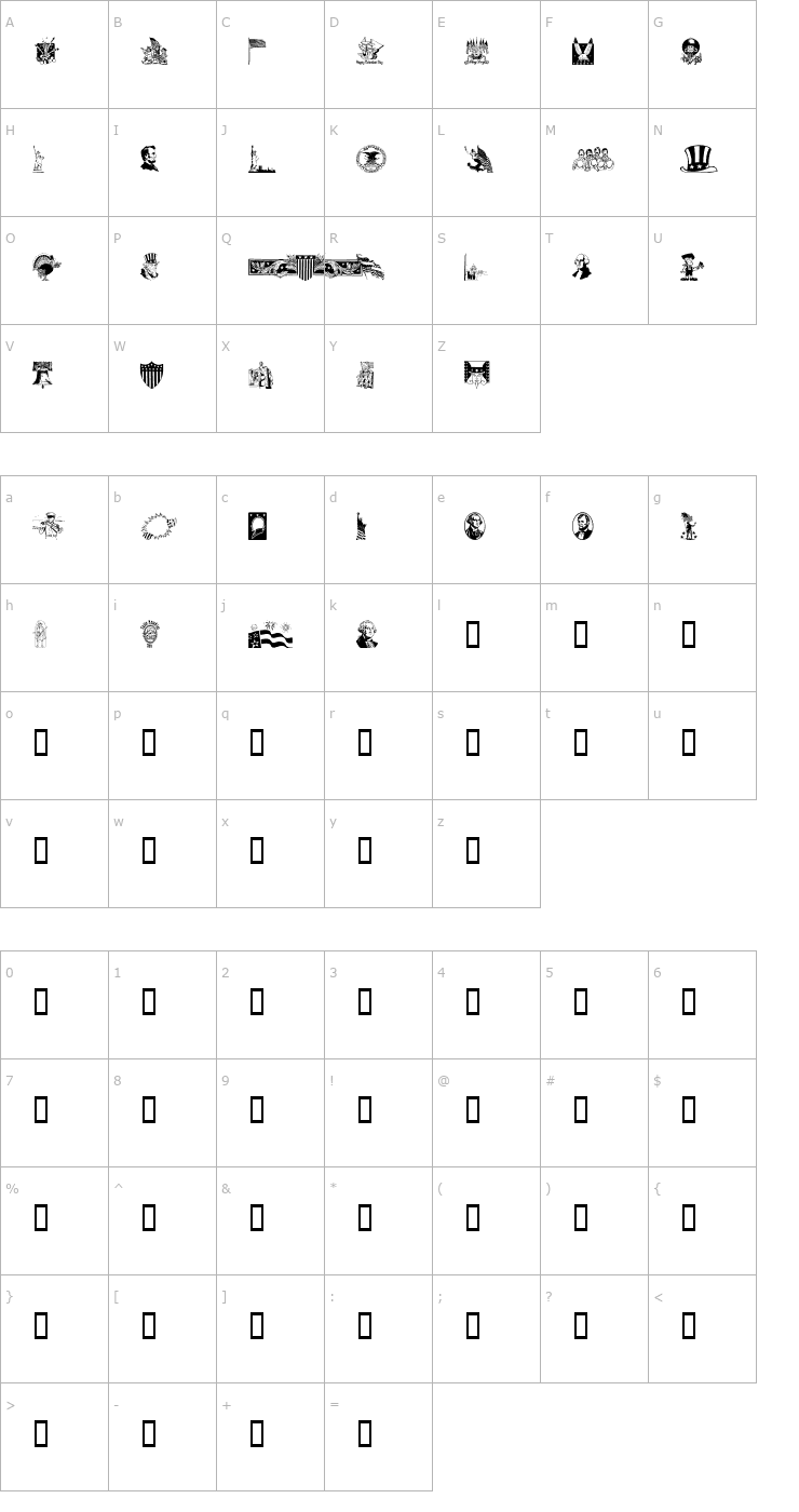 Character Map Americanic Font
