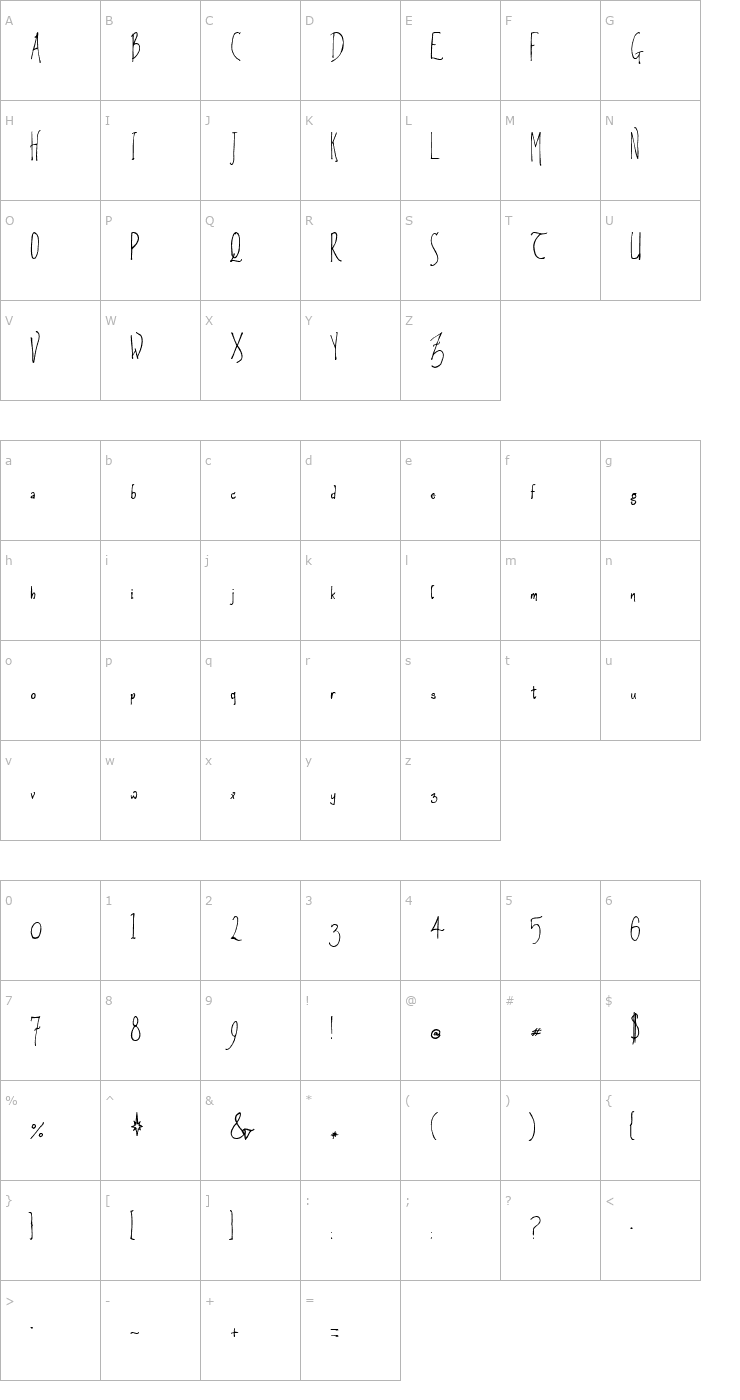 Character Map Amethyst Zucchini Font