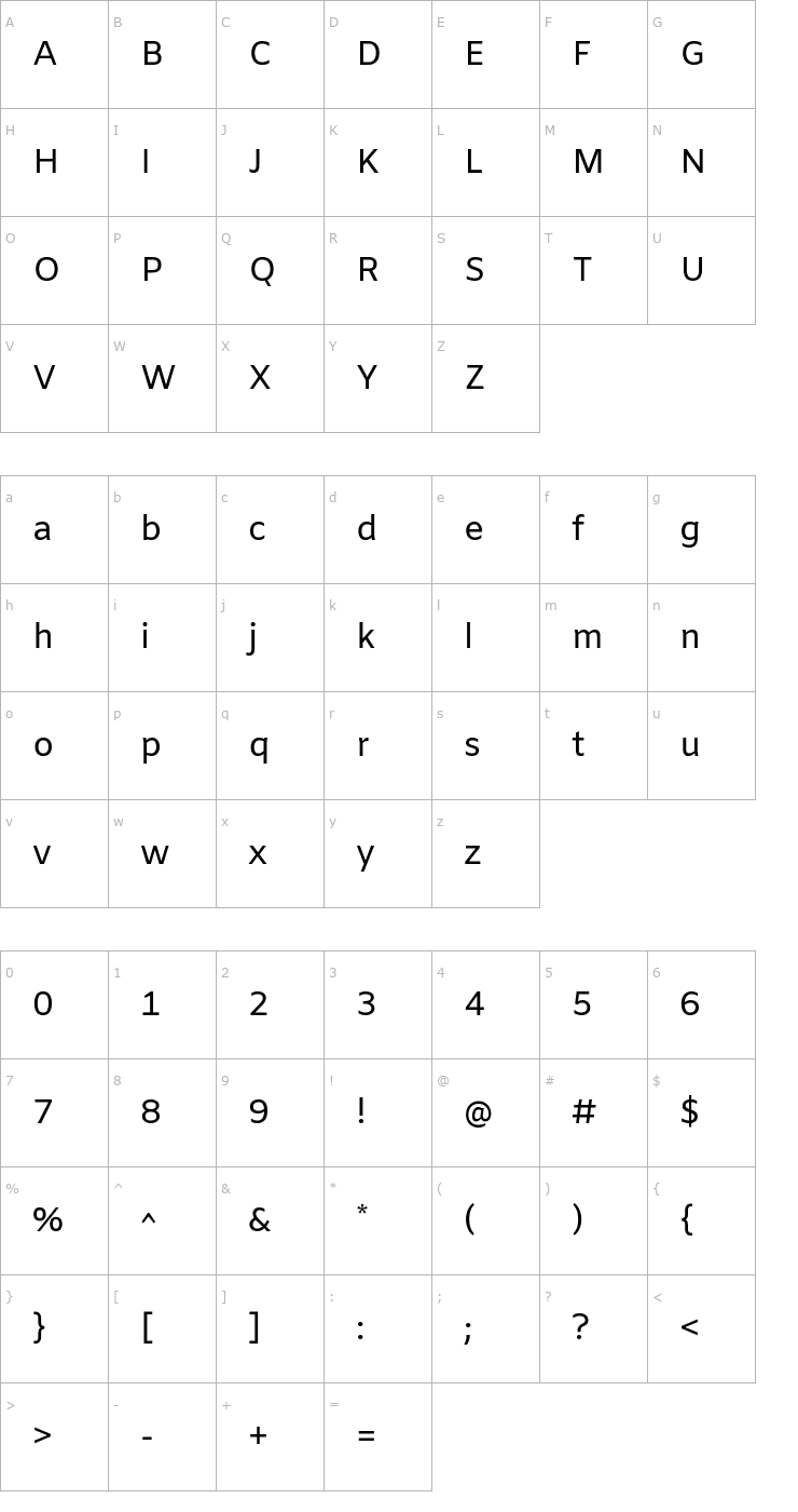 Character Map Amiko Font