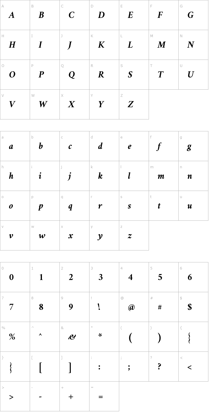 Character Map Amiri Bold Italic Font
