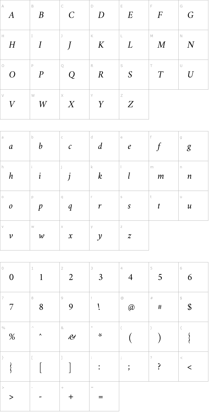 Character Map Amiri Italic Font