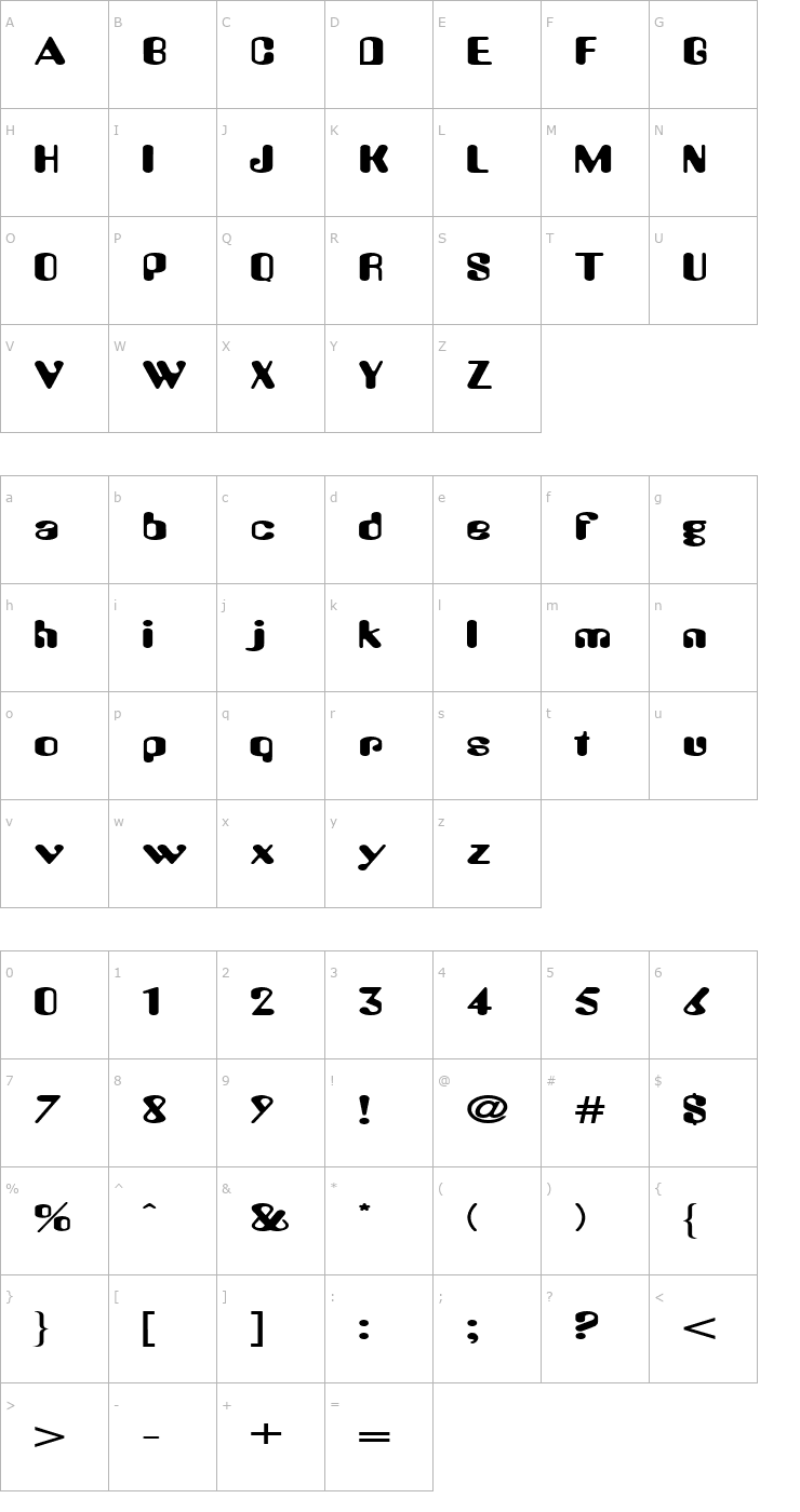 Character Map Amos Extended Bold Font