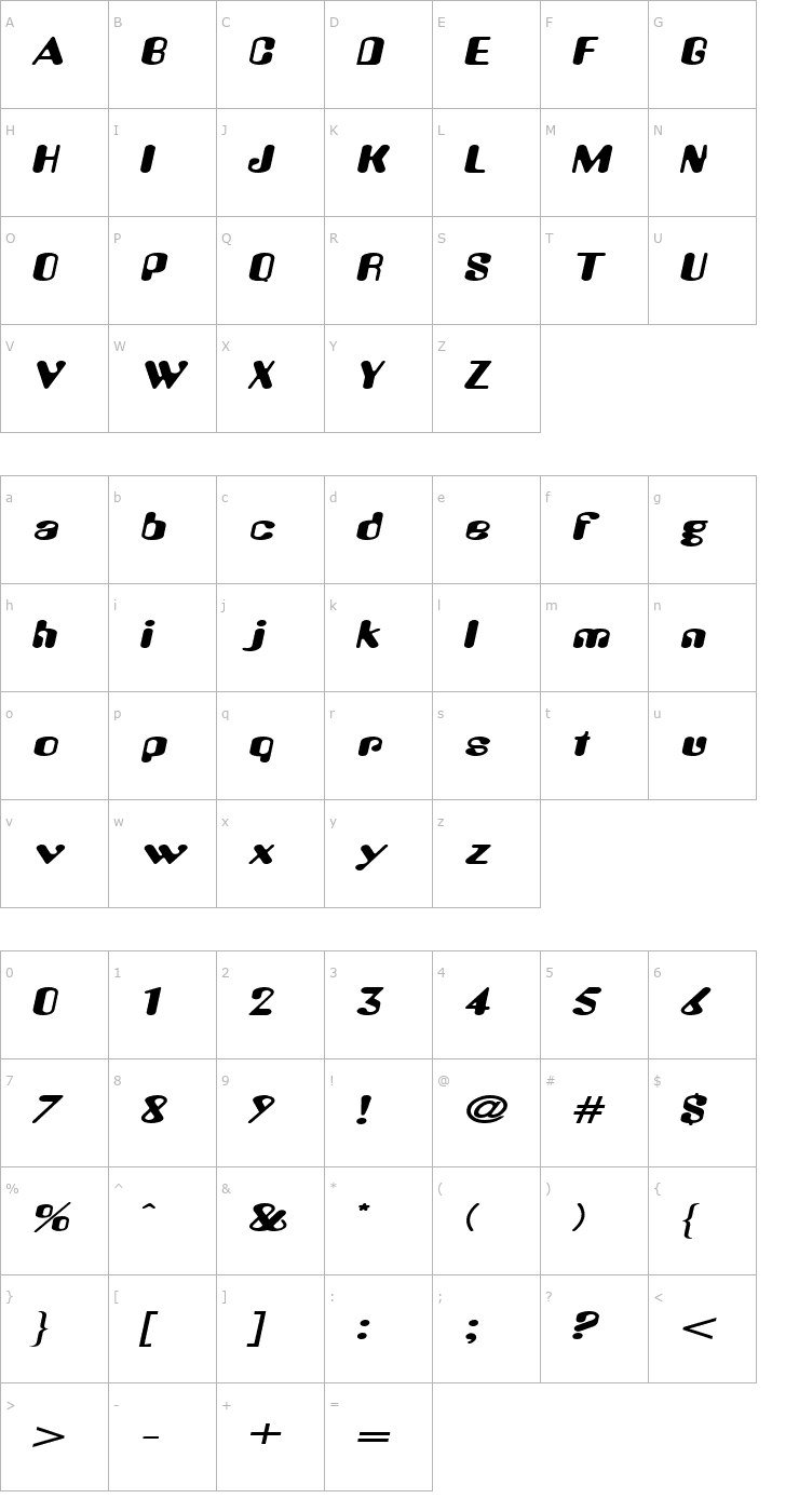 Character Map Amos Extended BoldItalic Font