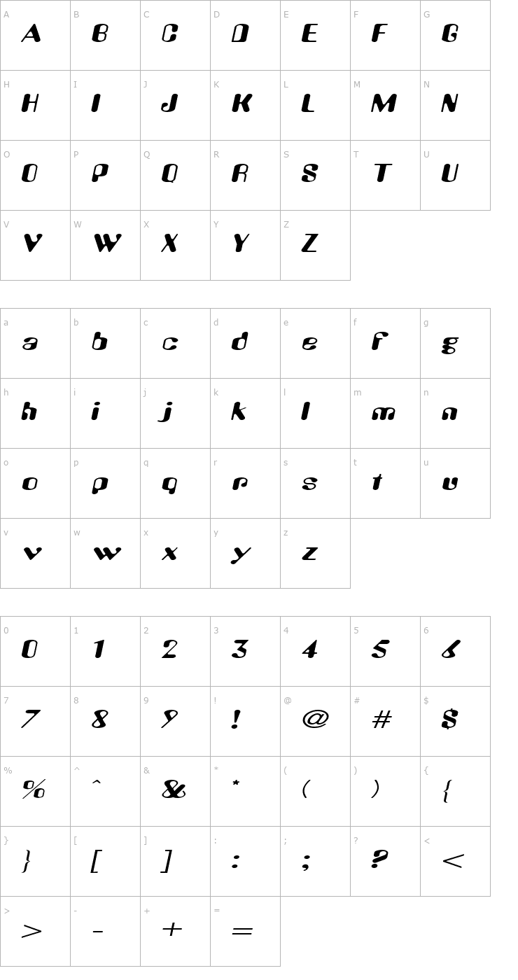 Character Map Amos Extended Italic Font