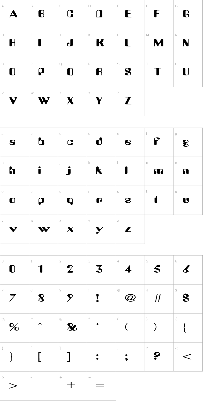 Character Map Amos Extended Normal Font