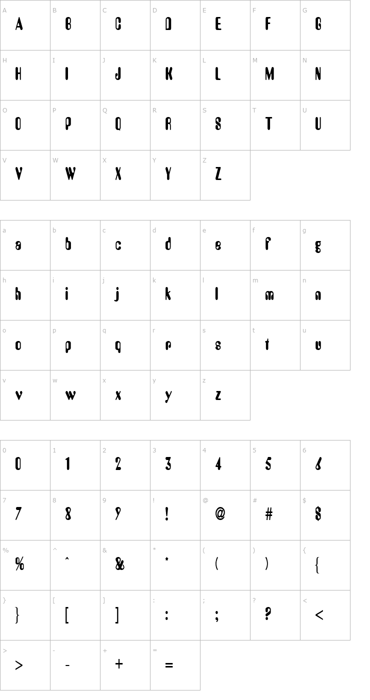 Character Map Amos Thin Bold Font
