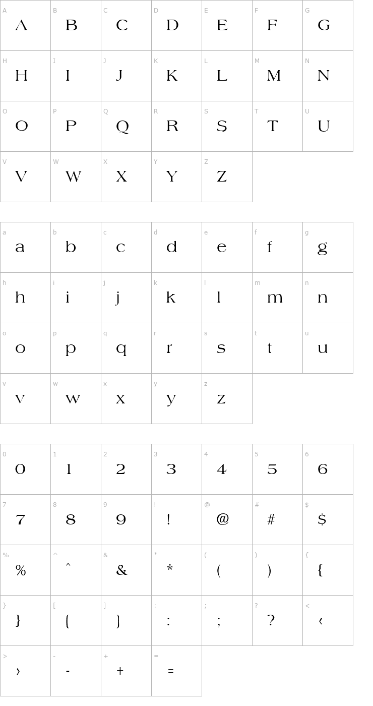 Character Map Amphion Regular Font