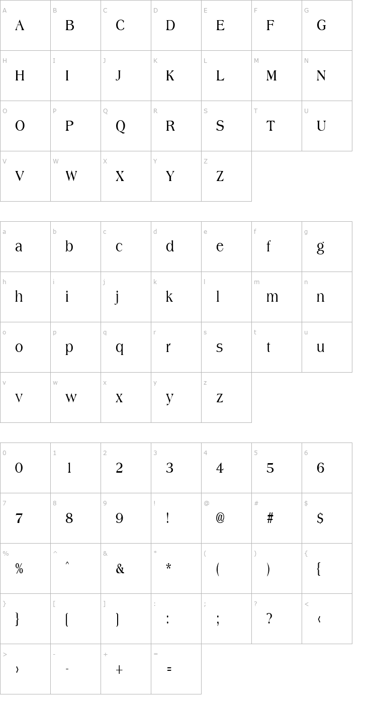 Character Map AmphionCondensed Bold Font