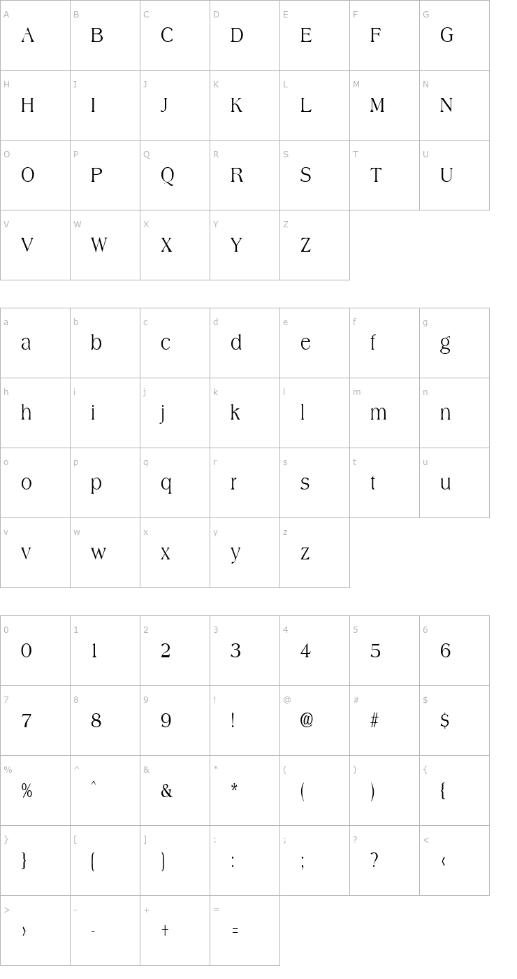 Character Map AmphionCondensed Regular Font